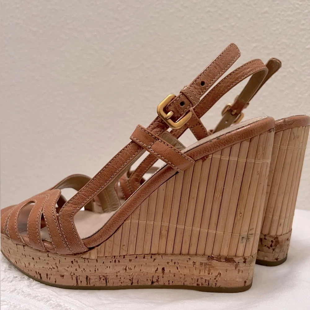 Prada Bamboo and Cork Wedge Heels